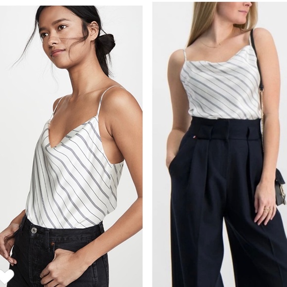 L’Agence Kay Cowl Neck Pinstriped Silk Tank XS - Picture 2 of 9
